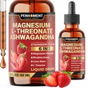 6in1 Magnesium L- Threonate Liquid Drops dengan Ashwagandha, Magnesium Glycinate dan 3 Lainnya - Dukungan Otak dan Imune - 2 Fl Oz selama 30 Hari - Strawberry Flavor