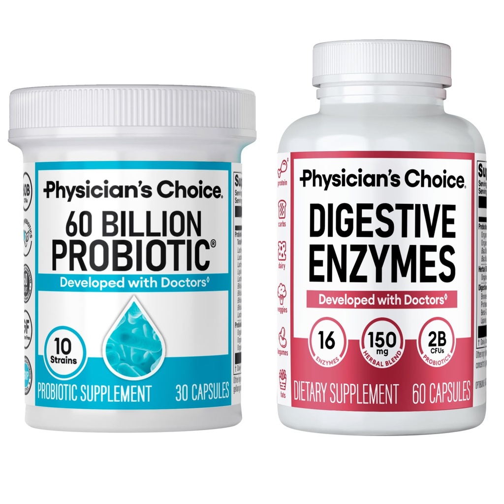 Physician 's CHOICE - Optimal Gut Health Bundle: 60 Billion Probiletic + Digetical Enzymes for Digetical Comfort and Imune Dupport