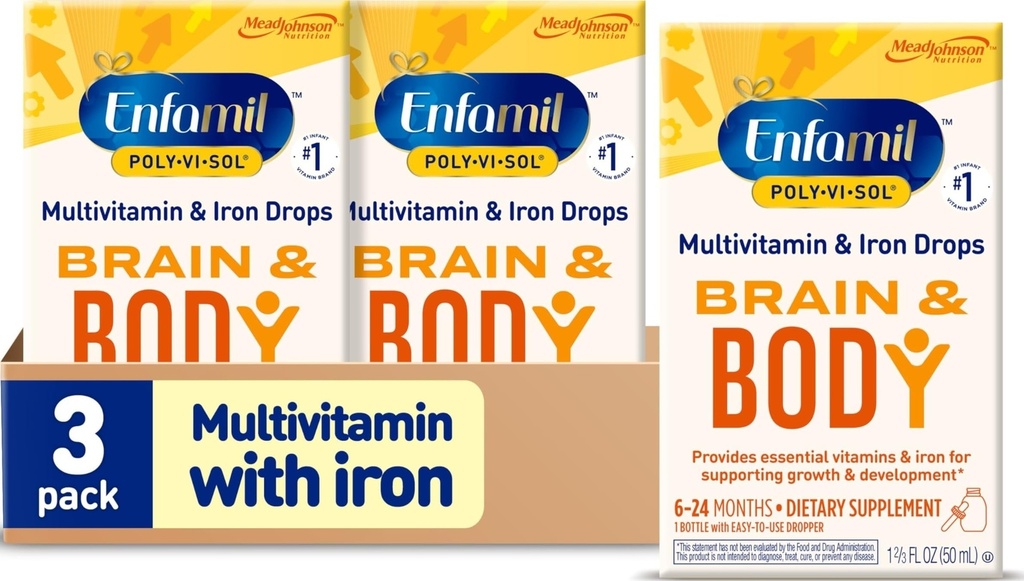 Enfamilil Poly- Vi- Sol dengan iron Liquid Multivitamin Drops, Supports Growth & Development *, 50mL Bottle Care (Paket 3)