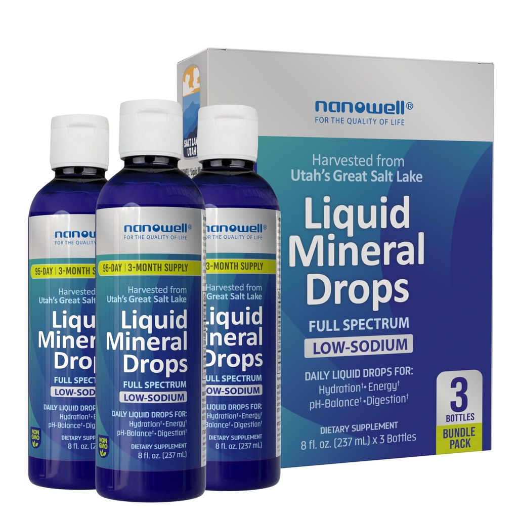 Liquid Mineral Drops - Trace Mineral Suplemen 124; Full Spectrum Mineral 124; Ionic Liquid Magnesium, Chloride, Potoride 124; Low Sodium 124; Energy, Electrolite 124; 288 Day Suply, 8 fl oz (Paket 3)
