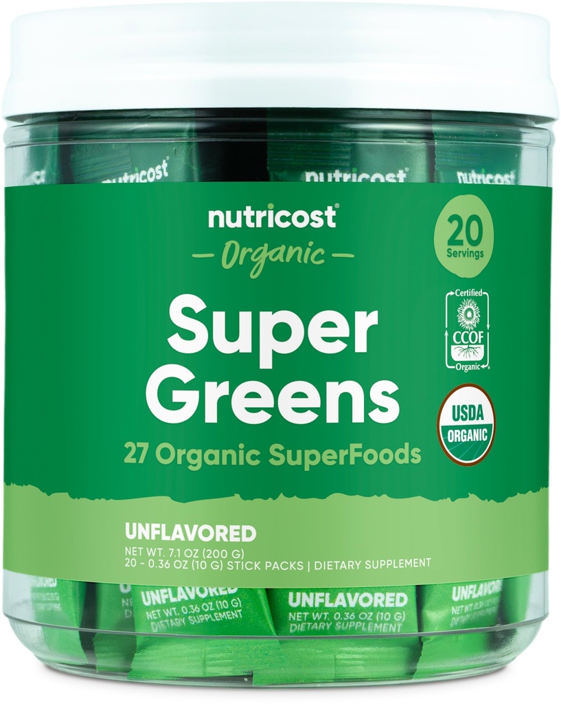 Nutricost Organic Super Greens (Tak berselera) 20 Stickpacks - Gluten- Bebas, Non- GMO