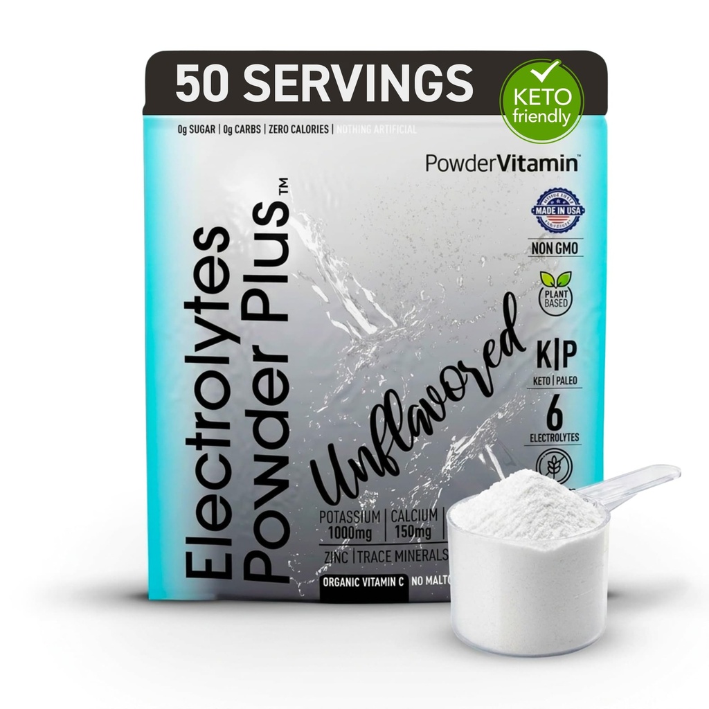 PowderVitamin Electrolytes Powder Plus (50 pelayan) Unflashorted Electrolite Powder Keto, Sugar Free, Pink Himalaya Salt., 100mg Potasium, 150mg Calcium, 150mg Magnesium, NO Stevia