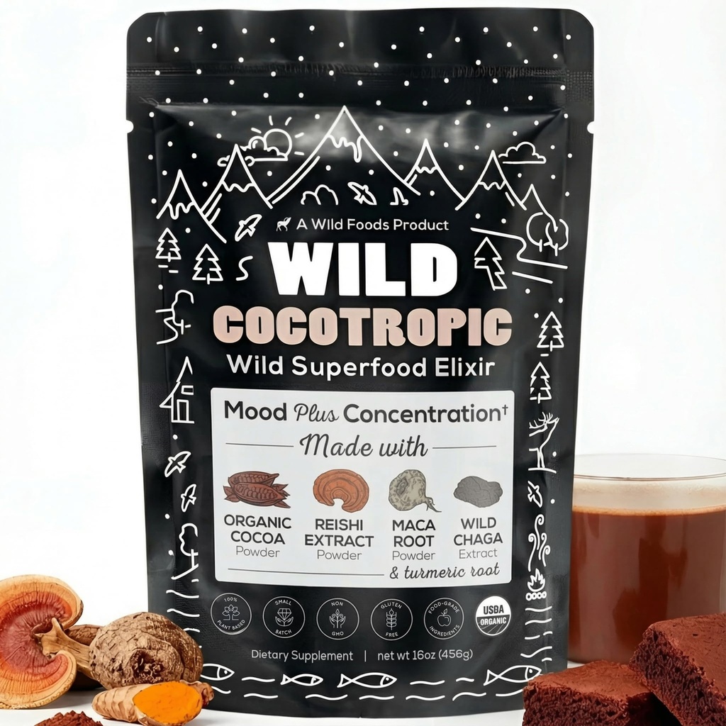 Kocotropic Mushroom Hot Coa - Mushroom Coffee Alternative 124; Sugar Free Hot Chocolate 124; Powder organik Cocoa, Reishi Mushroom, Chaga, Maka Root, Turmeric 124; Delicious Substained Focus, Energy & Mood Witters 124z