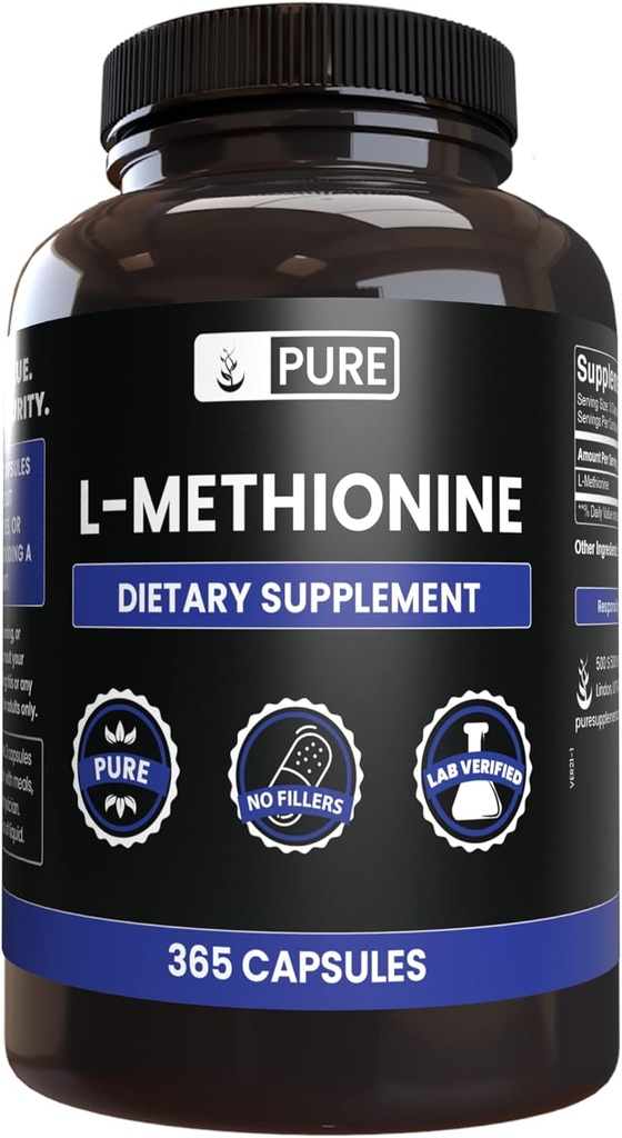 PURE ORIGINAL INGREDIENTS L- Methionine (365 Capsules) No Magnesium Or Rice fillers, Always Pure, Lab Verified