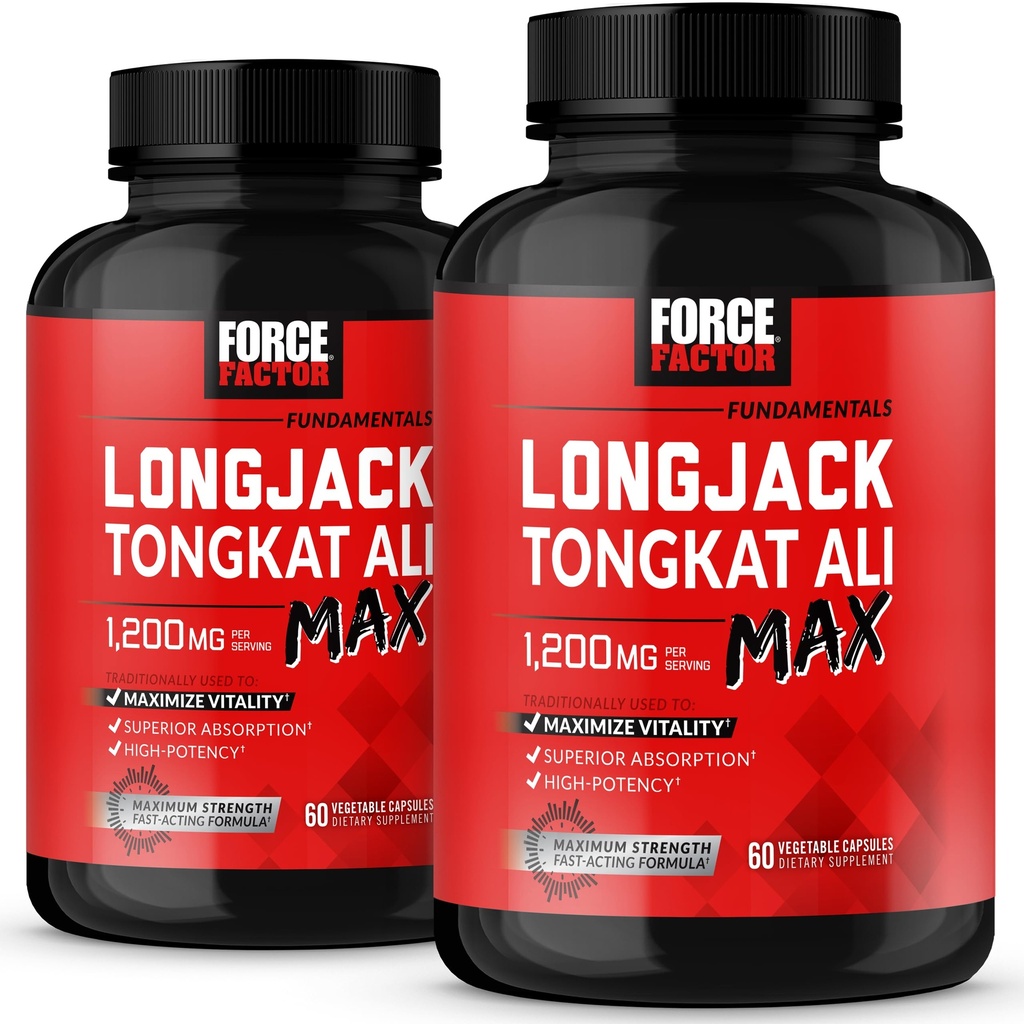 Angkatan Faktor Longjack Tongkat Ali Max, Tongkat Ali untuk Pria, Stamina dan Vitalitas Dibuat dengan Key Natural Ingredians untuk Absorpsi Superior, 1200 mg, 120 Capsules, 2-Pack