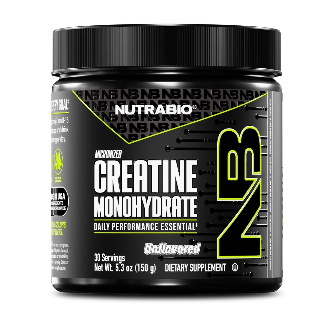 NutraBio Pure Mikronized Creatine Monohyder Applemen, Unflashted, (150 g) - Mendukung Energi Otot Peluru, Pemulihan, dan Kekuatan - HPLC Teruji Creatine Powder Tambahan untuk Pria dan Perempuan