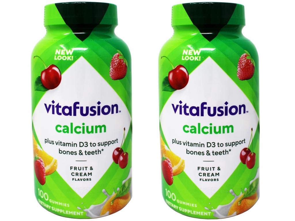 VitaFasi Kalsium 500 mg Dieter Tambahan Gummies Natural Fruit and Cream Flavors - 100 ct, Pack of 2
