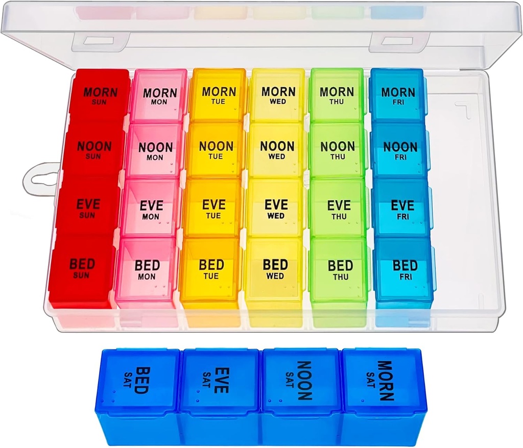 Weekly Pill Organizer 4 Kali sehari, Kotak Medicine Organizer, Perjalanan Daily Box Organizer 7 Hari, Pill Case, Pill Container Holder Holder untuk Hold Vitamin / Fish Oils.