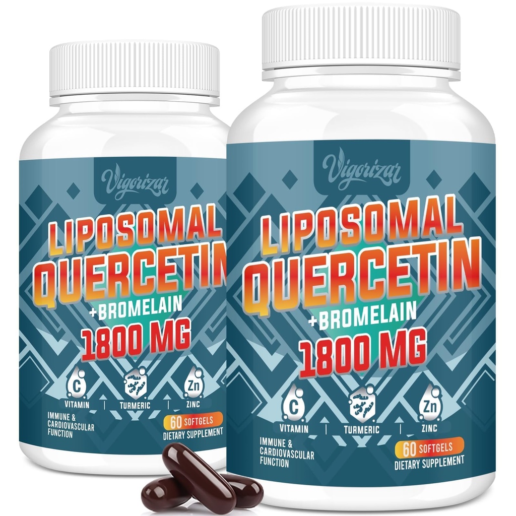 Lipomal Quercetin Phytosome, Quercetin dengan Bromelain, Zinc & Vitamin C, Bioactive Phyptosome Complex, 20X Higher Absorpsi - 120 Softgels