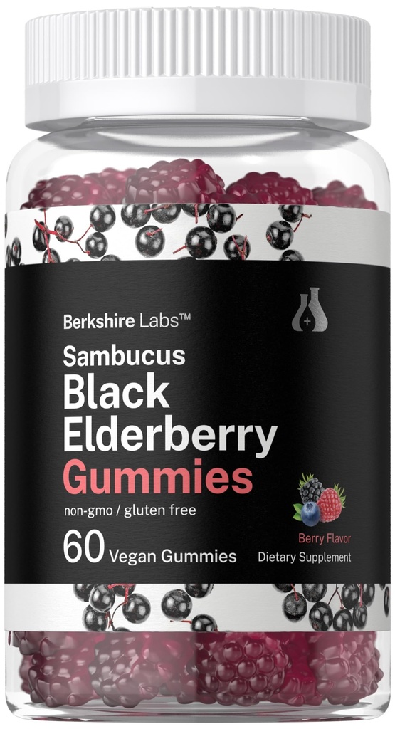 Horbaach Sambucus Black Elderberry Gummies = 124; 60 Count 124; dengan Zinc dan Vitamin C 124; Vegan, Non-GMO, Gluten Ekstrak Bebas untuk Dewasa 124; Berry Flavor 124; oleh Lab Berkshire