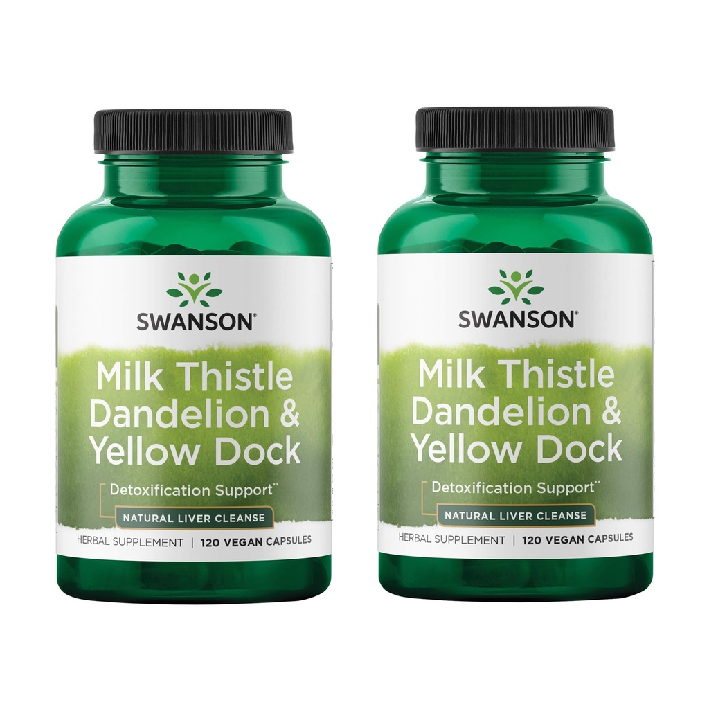 Swanson Milk Thistle, Dandelion & Yellow Dock - Herbal Liver Suplement - Suplemen Alam Membantu Mempertahankan Kesehatan & Wellsing - (120 Capsules) (2 Pack)