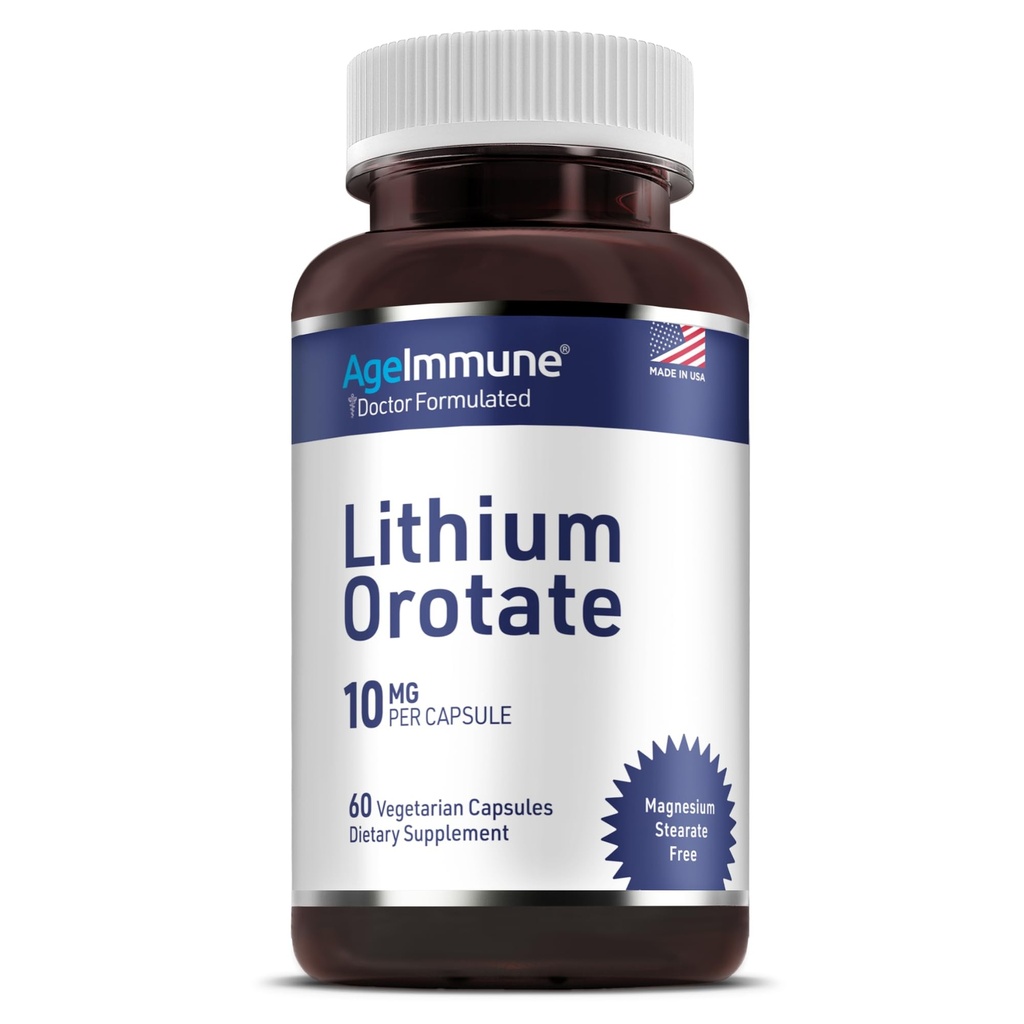 Lithium Orotasi Tambahan 10mg, 60 Vegetarian Capsules. Support Memory and Emotional Wellness. Magnesium Stearate Free Suplemen. (1)