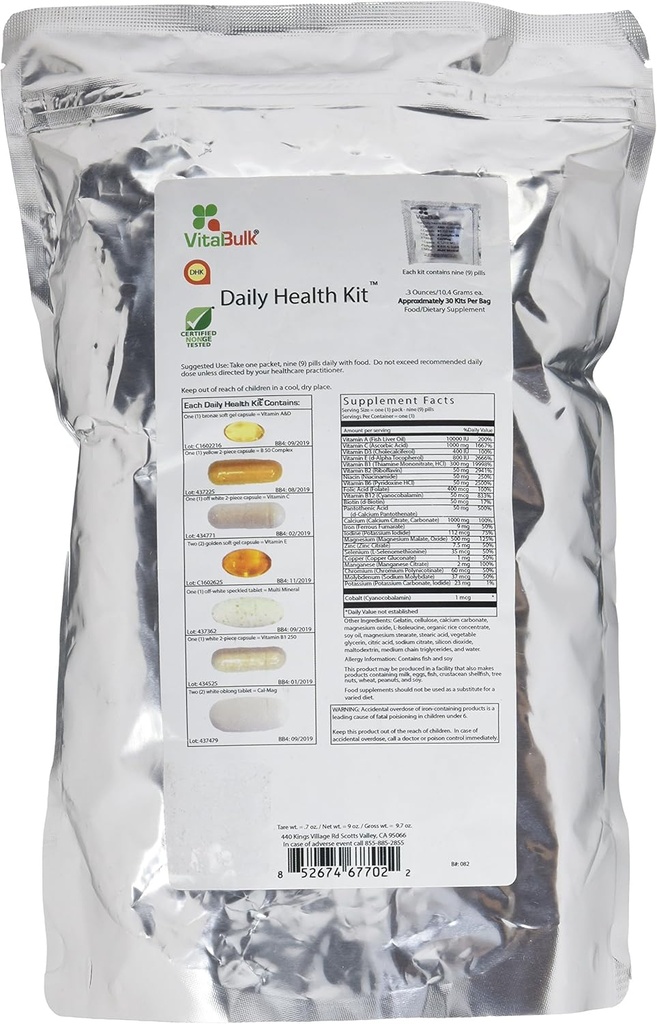 Vital Bulk Daily Health Kit Packet Multivitamin & Mineral 30 Count Box - Multivitamin for Men & Women - Berisi Vitamin C 100mg A D E K B Kompleks B12 Iron Calcium Magnesium & Potasium Suplemen