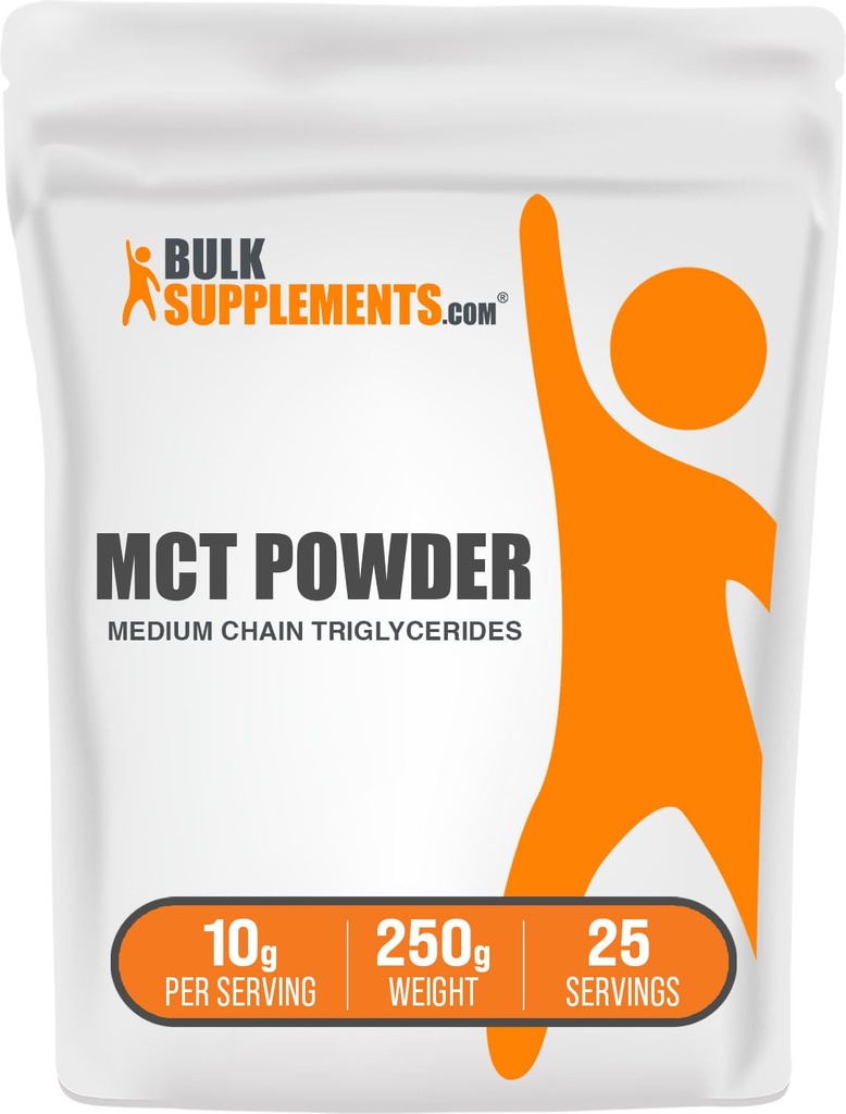 BulkSuplements.com MCT Powder - Medium Chain Trigliserides, dari MCT Coconut Oil, MCT Oil Powder - MCT Supplemen Energi - Gluten Bebas, 10g per Serving, 250g (8.8 oz) (Paket 1)