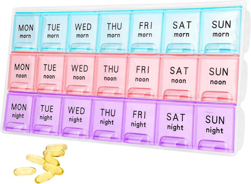 Large Weekly Pill Organizer 3 Times A Day, Travel Pill Cases: Moisture- Provice7 Day Pill Contaner, Medicine Pill Organizer, Portable for Pil Vitamin Fish Oil Suplemen