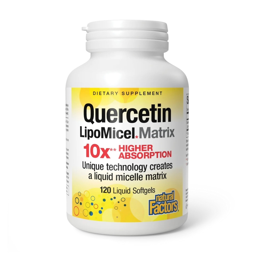 Faktor Natural Quercetin LipoMicel Matrix - Mendukung Kesehatan & Kapilary - Tambahan Dukungan Antioksidant dengan Sangat Absorbable Quercetin - 120 Softgeels (120 Pelayan)