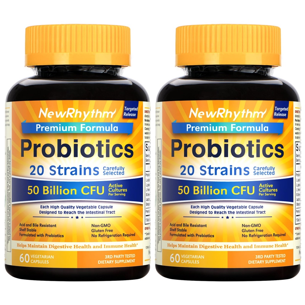 NewRhythm Progories 50 Milyar CFU 20 Strains, 120 Veggie Capsules, Targeted Rilis Technology, Stomach Actant, No Need for Recodeation, Non-GMO, Gluten Free