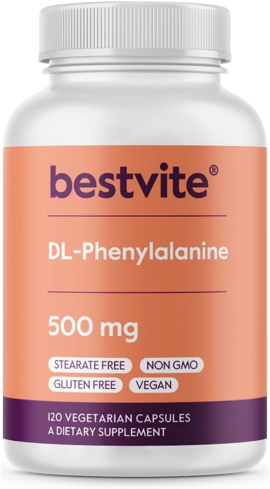 BESTVITE DL- Phenylalanine 500mg (120 Vegetarian Capsules) - No Stearates - No Filler - Vegan - Gluten Free - Non GMO