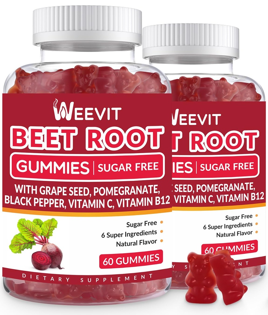 Beet Root Gummies, Nitric Oxide Supplement for Men Women 144; Organic Beet Gummy with Grape Seed, Pocate, Black Pepper, Vitamin C, B12