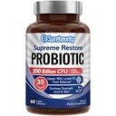 Probiotik untuk Pria & Perempuan, 200 Milyar CFU 35 Strains, Pregities + Digetical Enzymes, Supreme Restore Probiotic Suplemen, Upper, Mid, Lower GI Tract Saldo, 60 Vevgie Capsules, 1 Bulan