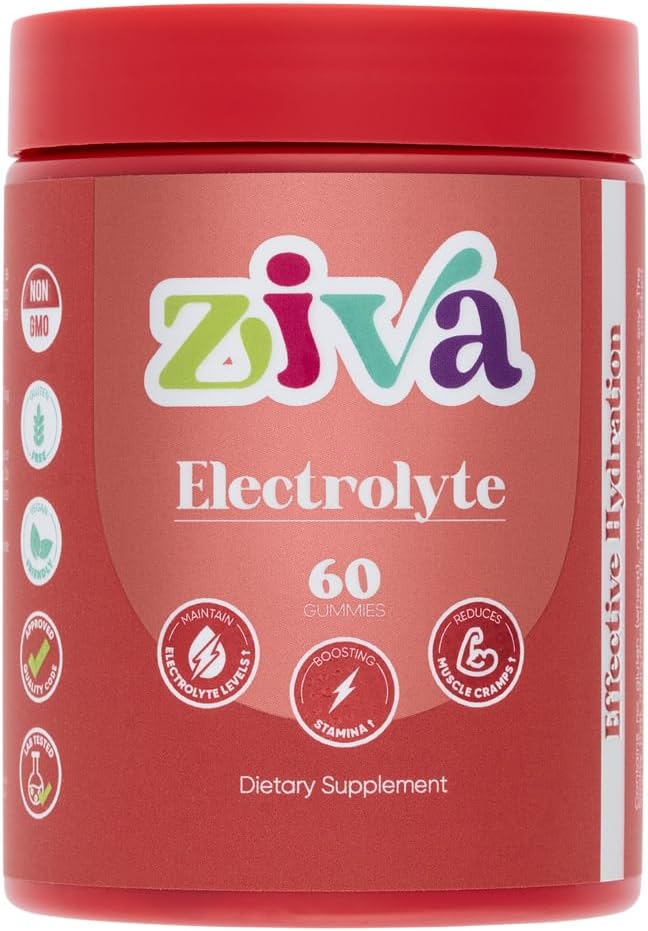 Ziva Electrolite Gummies - Hidration and Energy Support for Rapid Rehydration - Electrolites for Athletes, Runners & Active Lifestyle - 60 Count