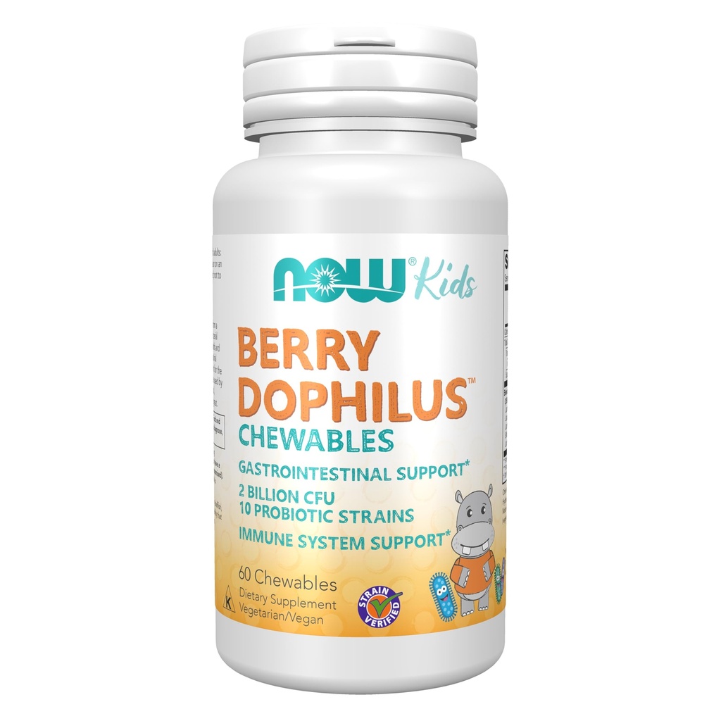 Now Foods Suplemen, BerryDophilus ™ with 2 billion, 10 Prototic Strains, Xylitol Sweetened, Strain Verified, 60 Chewables, packing mungkin bervariasi