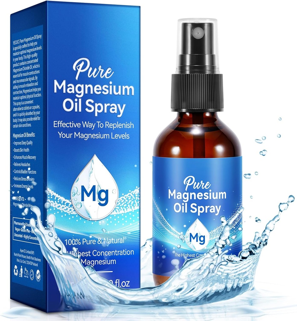 Semprotan Magnesium, Semprotan Minyak Magnesium Murni untuk Kaki, Ingredien Organik Alam di Botol Kaca, Mudah ke Absorb dan Gunakan (60ML)