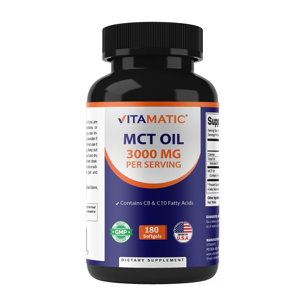 Virus MCT Minyak 3000 mg per Serving - 180 Softgels - dari Coconut Oil - Berisi 55% caprylic Acid C8 dan 40% capric Acid C10