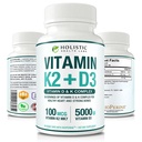 Max Absorpsi Vitamin K2 + D3 (5000LU) 90 Veggie Capsules dari MK-7 (Menaquinone- 7) dan Cholecalferol (dengan BioPerine) 3- Bulan Supply - D3 dengan K2 untuk Hati sehat dan Bones Kuat 128; Non-GMO