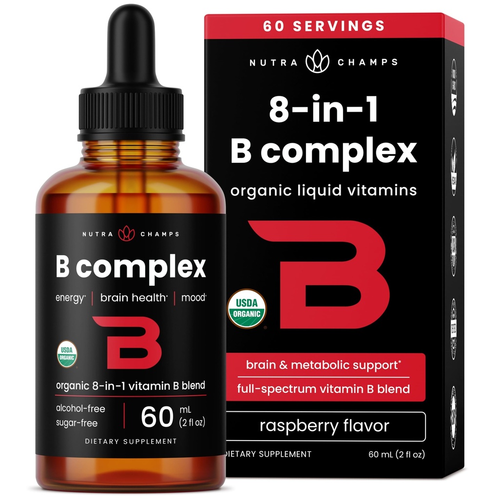 Kompleks Organik USDA Vitamin B Kompleks Obat Pemasyarakatan: B Vitamin Kompleks dengan B1, B2, B3, B6, B9 & Metil B12 Drops untuk Dewasa & Anak-anak & Tegas Berry Flavor 2oz 2Oz