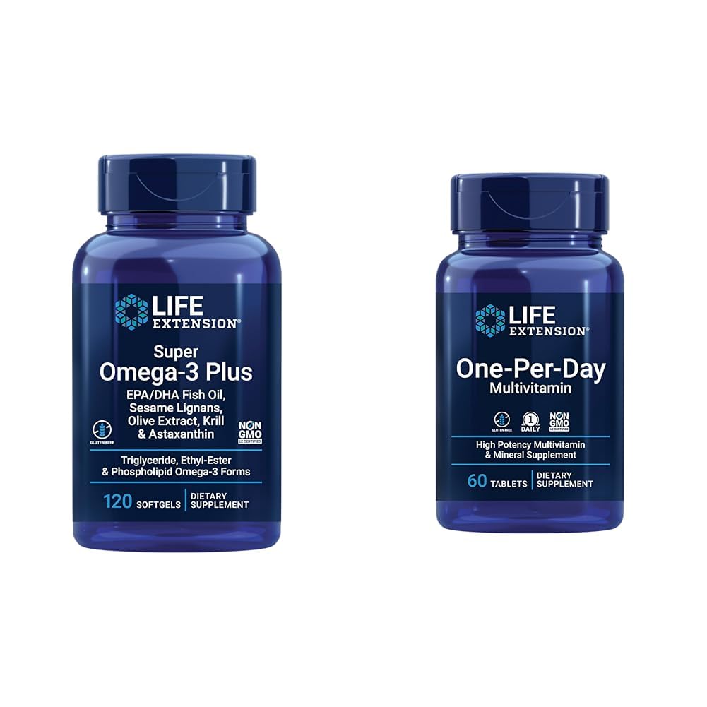 Extension Super Omega- 3 plus EPA / DHA Fish Oil, Sesame Lignans, Olive Extract & One-Per- Day Multivitamin - Dikemas dengan lebih dari 25 Vitamin, Mineral & Tanaman