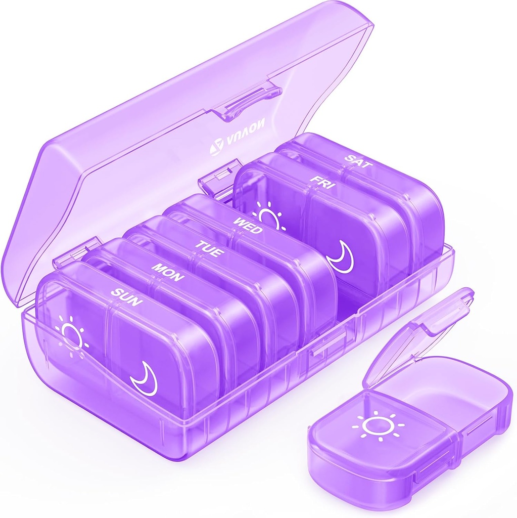 AUVON XL Weekly Pill Organizer 2 Times sehari, AM PM Pill Case dengan Opening One-Side Large for Easy to Use, Pill Box 7 Day Travel Organizer for Mediactions, Vitamin, Fish Oils, Suplemen