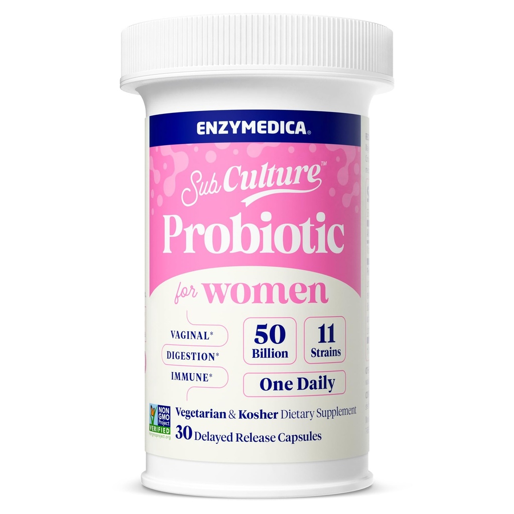 Enzymedica SubCulture Programs for Women 's Vaginal & Urinary Health, 50 Milyar CFU, Supports Immune + Digetical Health & Regularitas, 30 Count