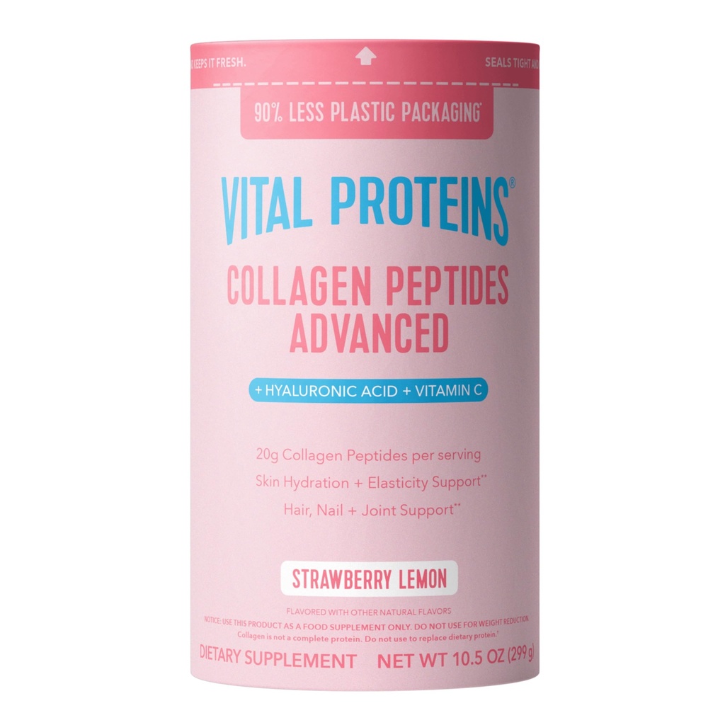 Protein Vital Collagen Peptides Lanjutan, Hydrolyzed Peptides dengan Acid Hyaluronic dan Vitamin C - Strawberry Lemon Flavor Powder, 10,5oz