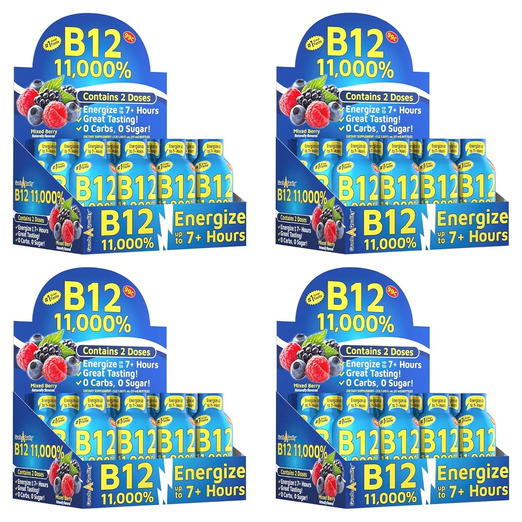 Kualitas A Tingkat, B12 Campuran Berry Flavor, Sampai dengan 7 + Jam Energi, 1.93 Fl Oz, 48 Count