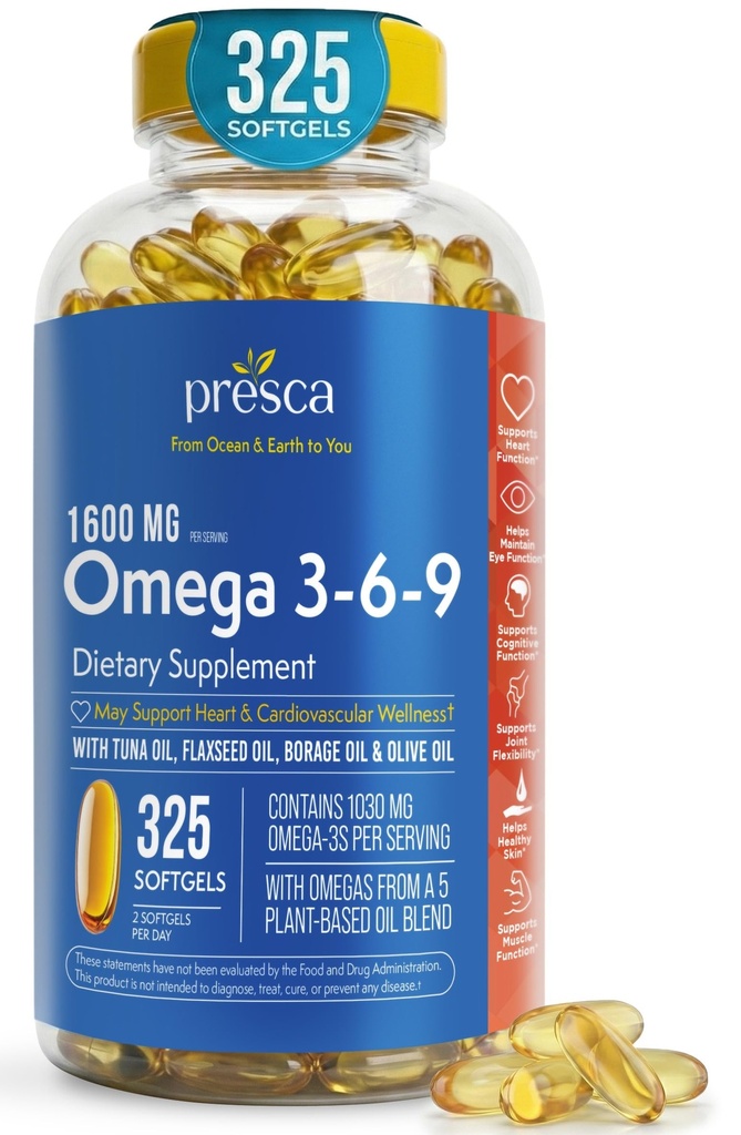 Omega 3-6-9 Tambahan Dieter (325 ct.) - Kemungkinan Fungsi Visual dan Kesehatan Mata - Dukungan Hati, Kesehatan Kardiovaskular, Kulit Sehat, Rambut dan Kelebihan Kesehatan (Omega 3- 6- 9)