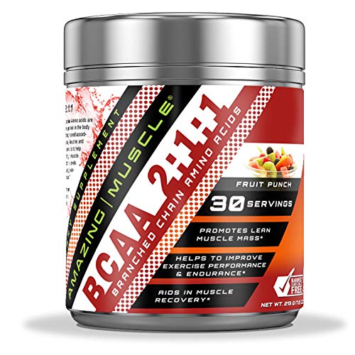 Amazing Muscle BCAA 2: 1: 1 Branched Chain Amino Acids Supplemen 124; 6.000 Mg Per Serving 124; Fruit Punch Flavor 124; 30 Hamba