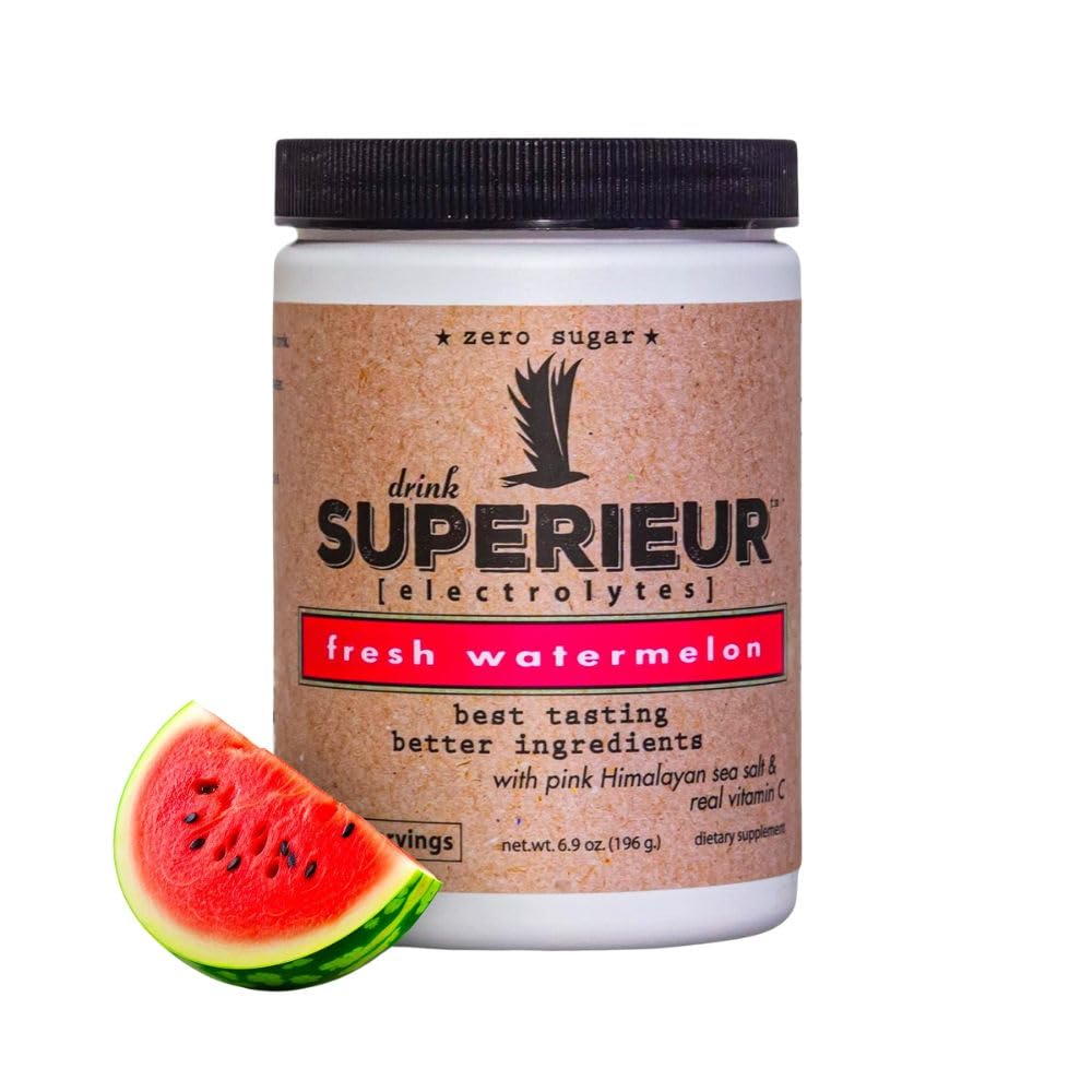 Superieur Electrolytes - Plant Based Electrolite Supplemen w / Sea Minements for Hydration & Recovery - Keto Friendly, Non-GMO, Zero Sugar, Vegan Sports Sports Shing Powder - Watermelon (70 Servings)