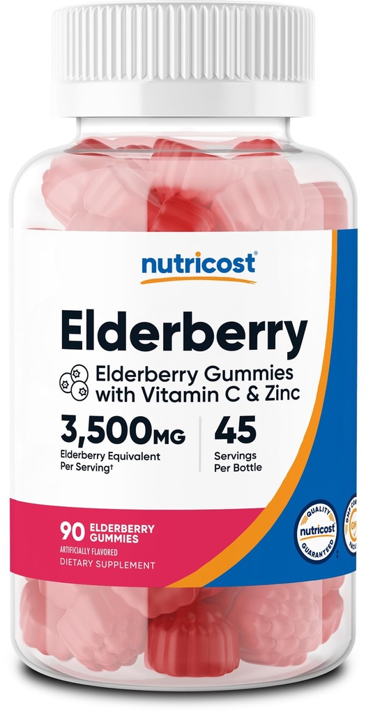 Nutricloss Elderberry Gummies with Vitamin C & Zinc 90 Gummies - Gluten Free, Vegetarian