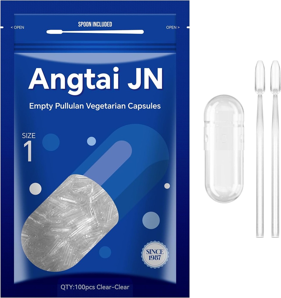 Kapsul Kosong Ukuran 1 - Hapus Filable Vegetarian Capsules (100 Cacah) Ukuran 1 Kosong Pullalan Katup dengan Dua Sendok Lab Mikro, - Veggie Capsules Kosong untuk DIY Suplemen Sendiri Anda