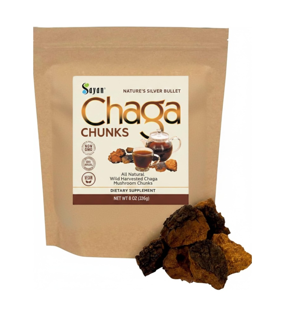 Sayan Siberian Pure Raw Chaga Mushroom dengan Black Top Crust 8 Oz / 223 g - Premium Wild- Tea Antioksidant Terbukti untuk Dukungan Imune, Fokus dan Digetical Kesehatan - Non-GMO