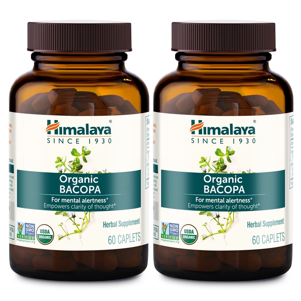 Himalaya Basopa Monnieri Nootropic Herbal Supplement, Sentility Mental, Pasokan Tenang, Memory, Pengapian, USDA Organik, Non- GMO, 750 mg, 60 Planet-Didasari Caplets, 2 Pack, 120 Hari Supply