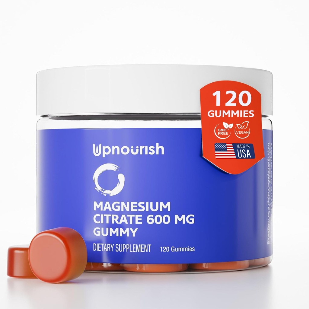 UpNsteated Magnesium Gummies for Adules & Kid Magnesium Citrate Gummies, Calm Suplemen untuk Relaxation Otot, Bone and Digetical Health, Citrato de Magnesio, Vegan, Non-GMO, 120 Count