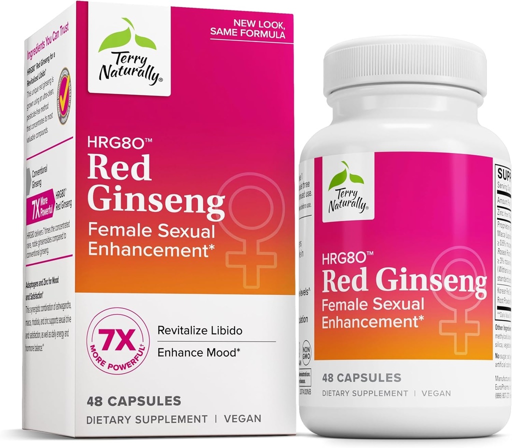 Terry Alamiah HRG80 Ginseng Perempuan Penentuan Seksual - Tambahan Dieter untuk Sirkulasi, Dukungan Endurance & Energy - Dukungan Vitalitas dengan Ashwagandha, Red Ginseng & Zinc - 48 Kapsul