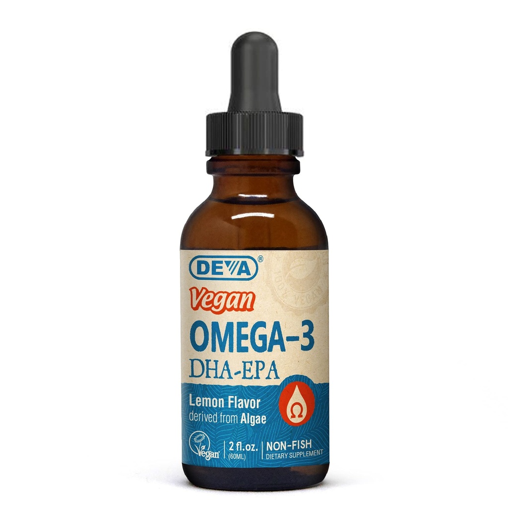 DEVA Vegan Omega- 3 Cair DHA - EPA, Non Fish dari Algae, Lemon Flavor, 2 Ounce