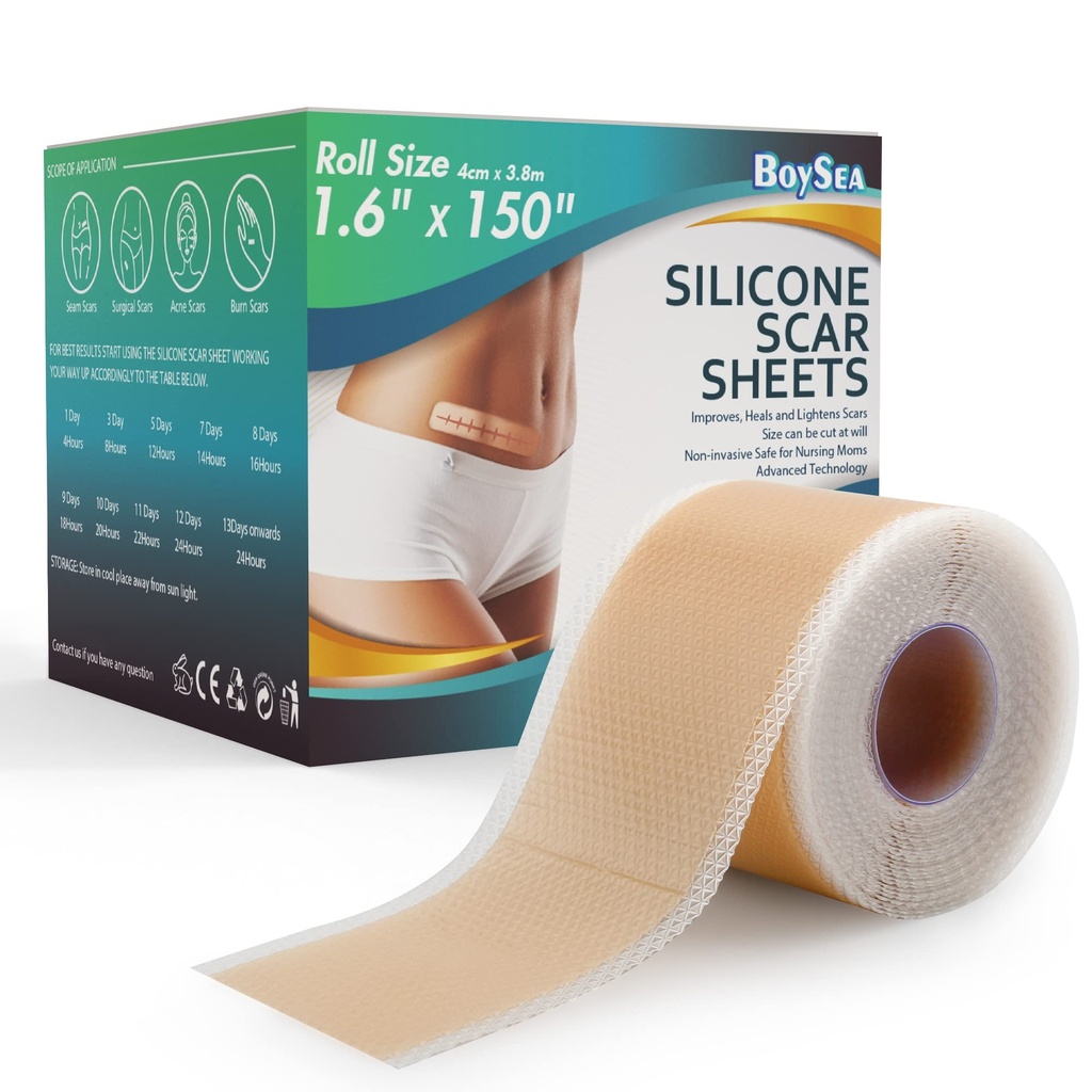Scar Scar Sheets Profesional (1.6 "x 150" Scar Rolls-3.8M) - Scar Removal Treatment - Manfable Silicone Scar Tape Tipe Keloid, C-Section, Pembedahan, Bakar, Acne et