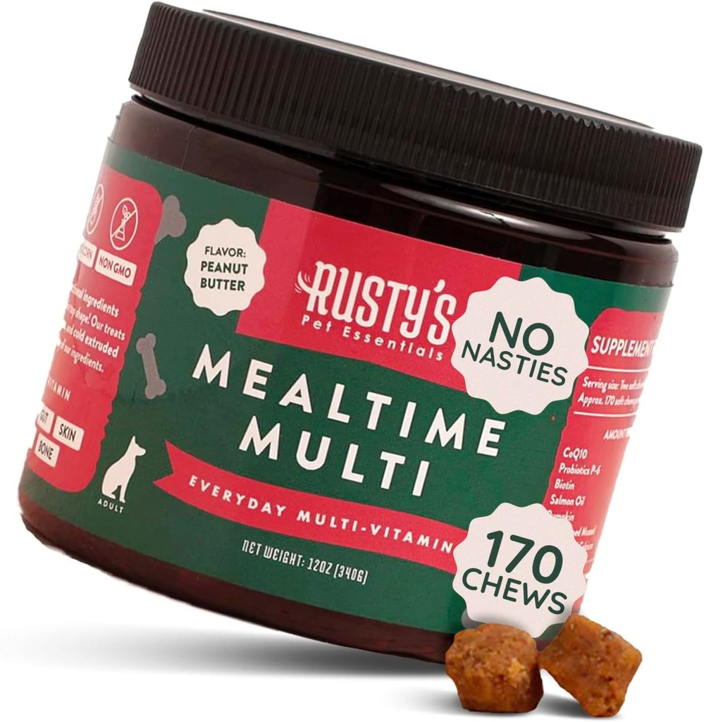 Premium Dog Multivitamin Suplemen (170 Chews) Mealtime Multi - with CoQ10 - Progories - Labu - Imune - Propocures Joint Mobility - Healthy Skin & Coat - Made in The USA