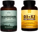 Rhythm Natural Calm Magnesium 150 mg - 120 Capsules - Magnesium Compledge Suplemen W / Natural Rhythm D3 + K2 (MK7) Ditambah Vitamin A, untuk Bone, Heart, & Imune Health, 30 Capsules