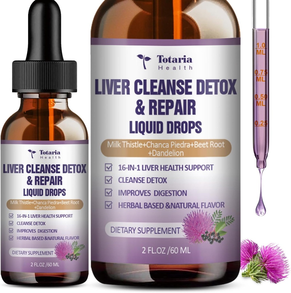 Liquid Liver Cleanse Repair, 11100mg Milk Thistle Supplement Dandelion Root dan 16 + Herbs for Liver Support Liver Health Formula No Sugar Vegan Non-GMO dan All-Natural