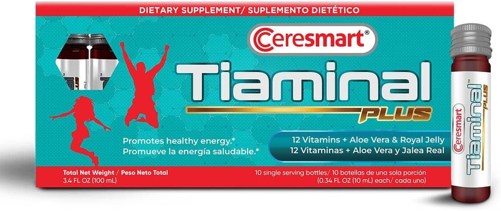 Ceresmart Tiaminal Plus Multivitamin untuk Perempuan dan Pria - 10 x Melayani Visual Liquid Diet Suplemen - Energi Boost Vitamin Suplemen dengan Aloe Vera, Royal Jelly